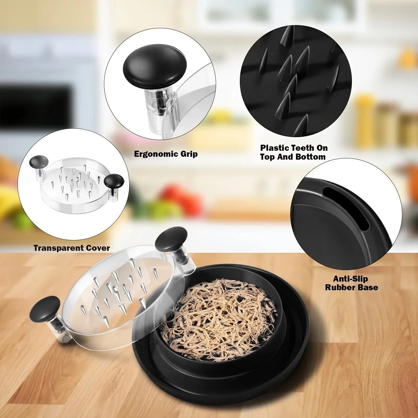 Upgraded Chicken Shredder with Transparent Cover – Large Anti-Slip Tool for Shredding Chicken, Beef & Vegetables